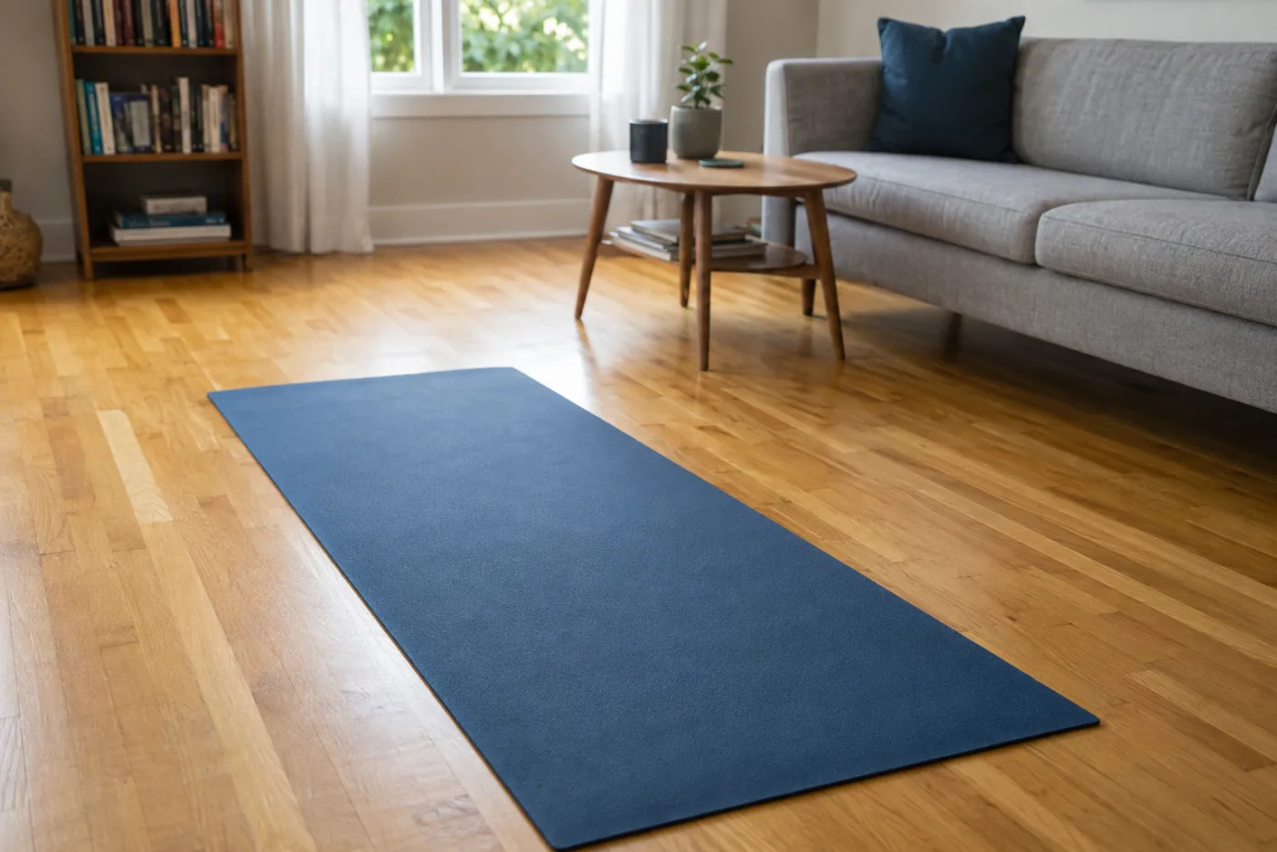 Tapis de sol déroulé dans une pièce claire, sans personne.